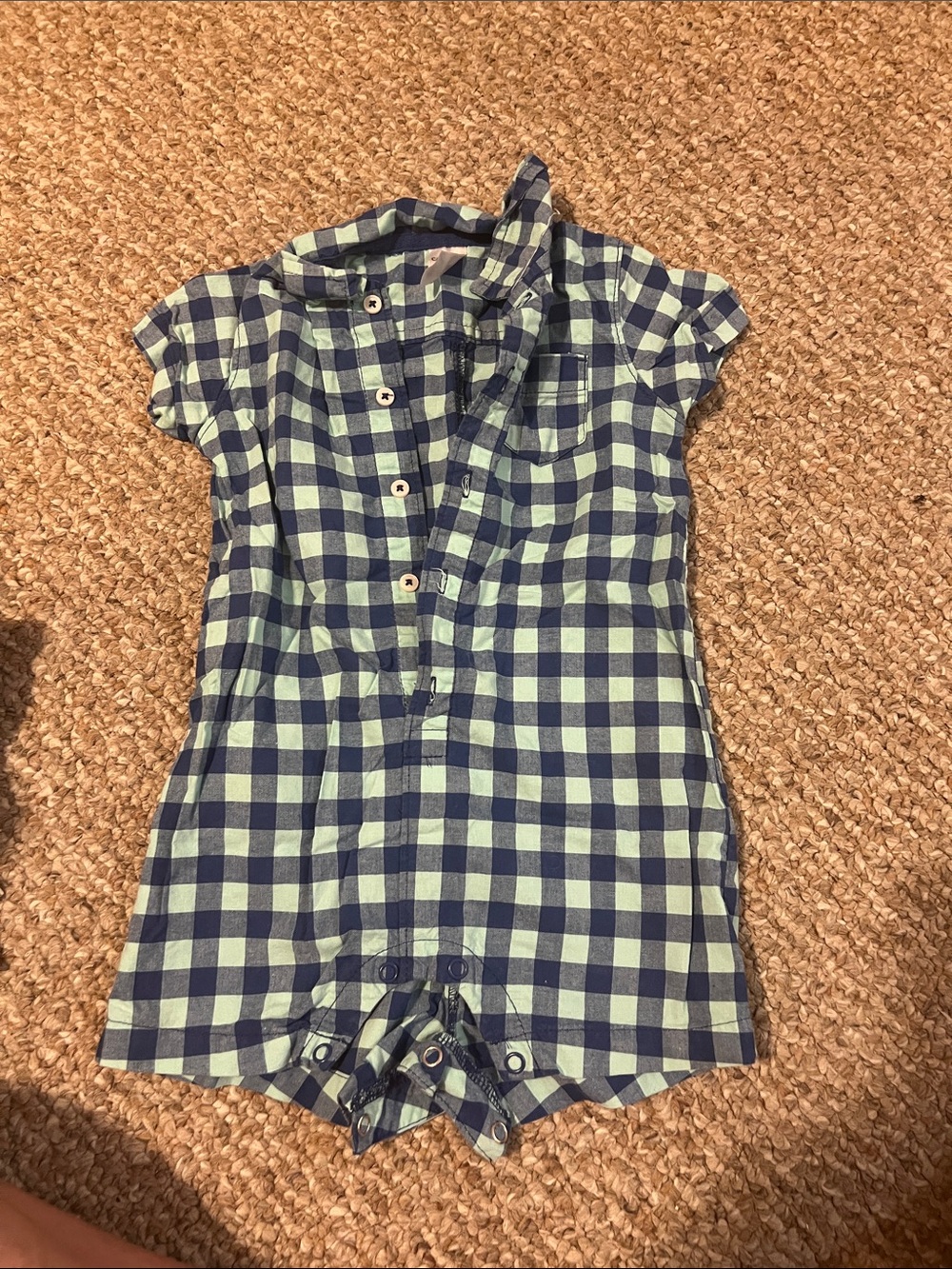 Carter's Navy and Mint Gingham Button Romper